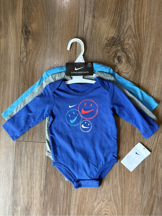 Nike Other - Nike Blue, Light Blue & Gray Smiley 3-Pack Baby Bodysuits